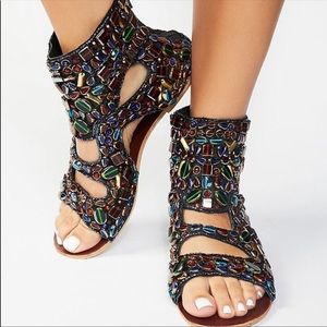 Free People Diamonte Gemstone Leather Sandals